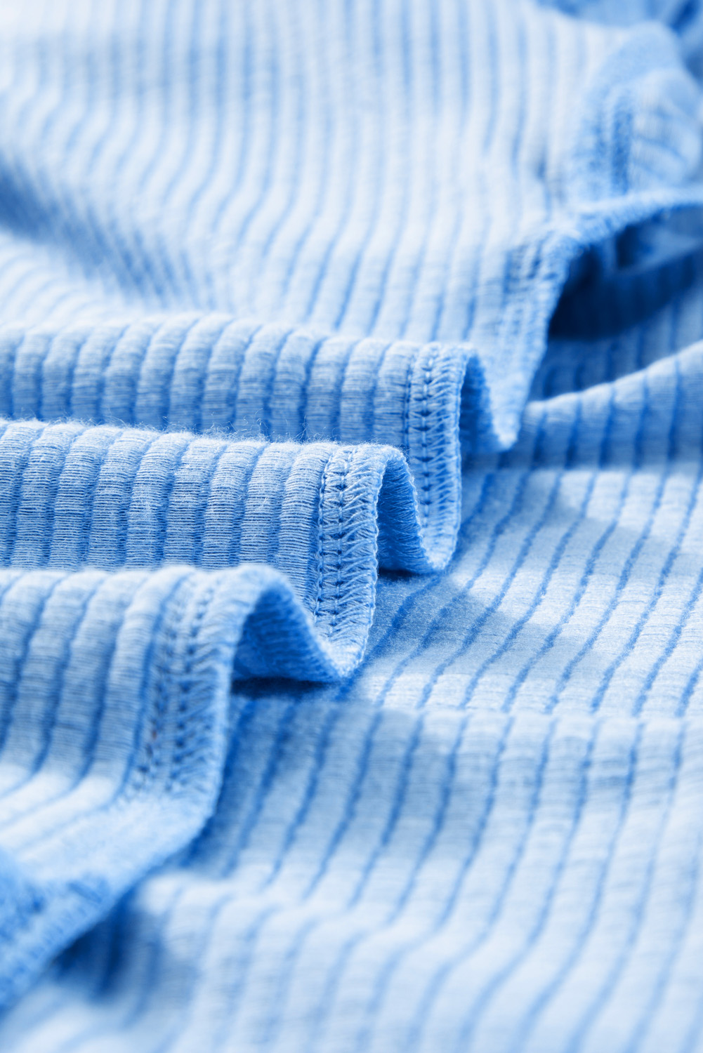 Casual Comfort in a Two-Piece Set - Plus Size Light Blue Ribbed Long Sleeve Top and Shorts - Detail View 7 Casual Comfort in a Two-Piece Set - Plus Size Light Blue Ribbed Long Sleeve Top and Shorts - Detail View 7