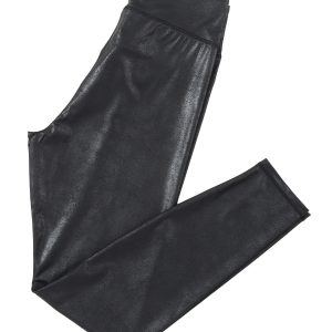 Women's Black Leather Leggings, High Waisted Criss Cross - Main View