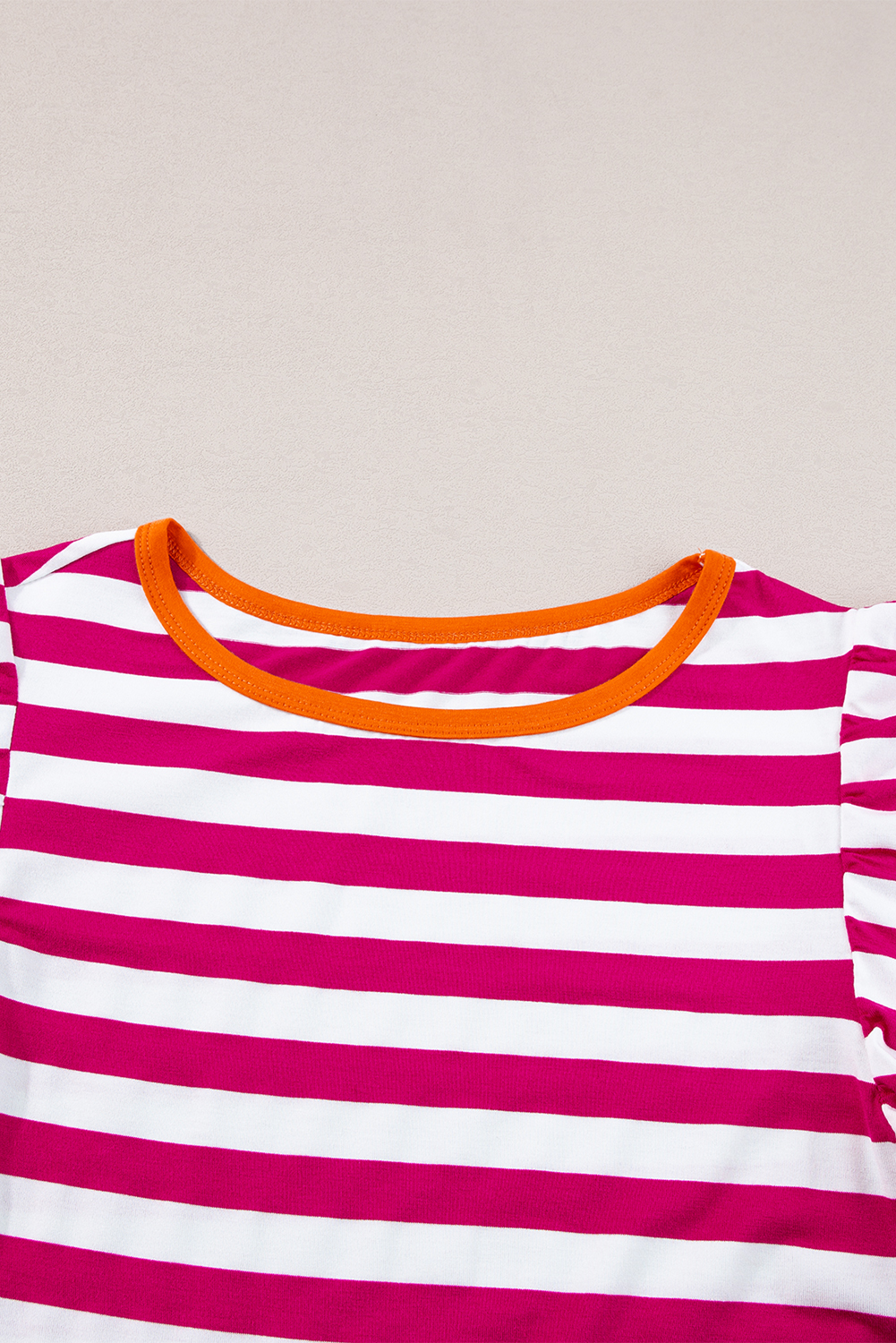 Charming Short Sleeve Shirt with Ruffled Sleeves and Crew Neck - Detail View 7 Charming Short Sleeve Shirt with Ruffled Sleeves and Crew Neck - Detail View 7