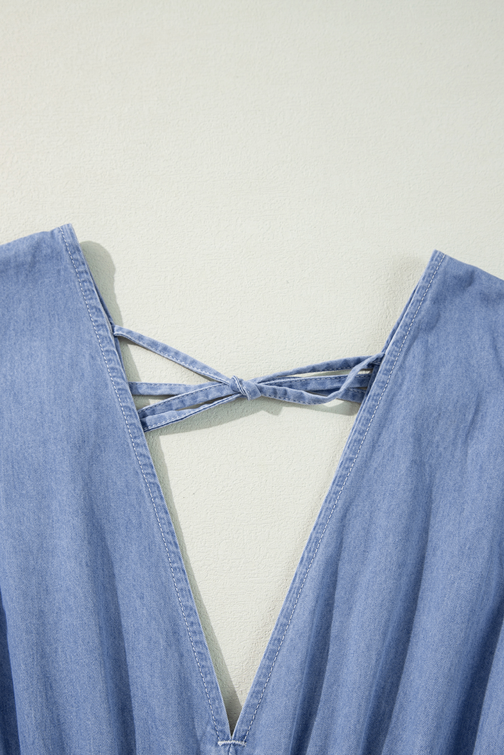 Women's Maxi Dress, Myosotis Chambray, Deep V Neck, High Waist, Flared Sleeves, Classic Style, Timeless Appeal, Versatile, Maxi Length, Elegant, Solid Color, Fashionable, Spring Wear, Daily Wear, Dresses, Maxi Dresses - Detail View 8 Women's Maxi Dress, Myosotis Chambray, Deep V Neck, High Waist, Flared Sleeves, Classic Style, Timeless Appeal, Versatile, Maxi Length, Elegant, Solid Color, Fashionable, Spring Wear, Daily Wear, Dresses, Maxi Dresses - Detail View 8