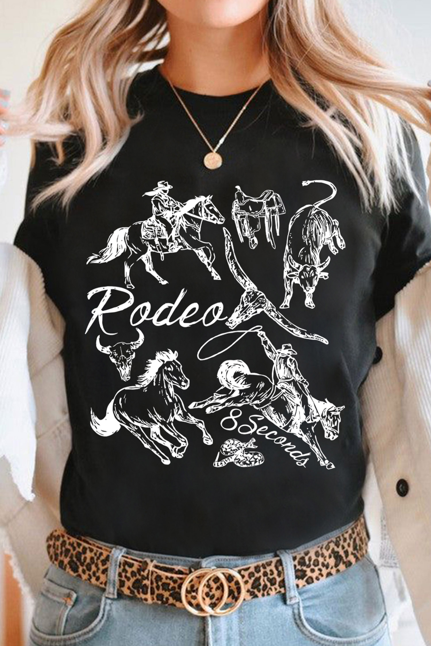 Women's Western T Shirt, 8 Seconds Rodeo Graphic Tee - Detail View 5 Women's Western T Shirt, 8 Seconds Rodeo Graphic Tee - Detail View 5