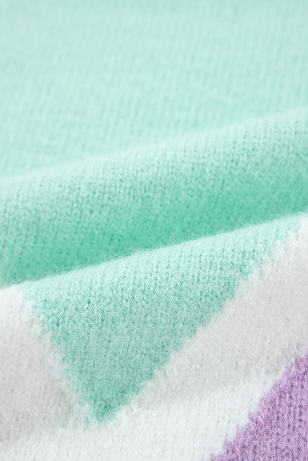 Stylish Long Sleeve Knit Sweater: Green Chevron Colorblock Design - Detail View 12 Stylish Long Sleeve Knit Sweater: Green Chevron Colorblock Design - Detail View 12