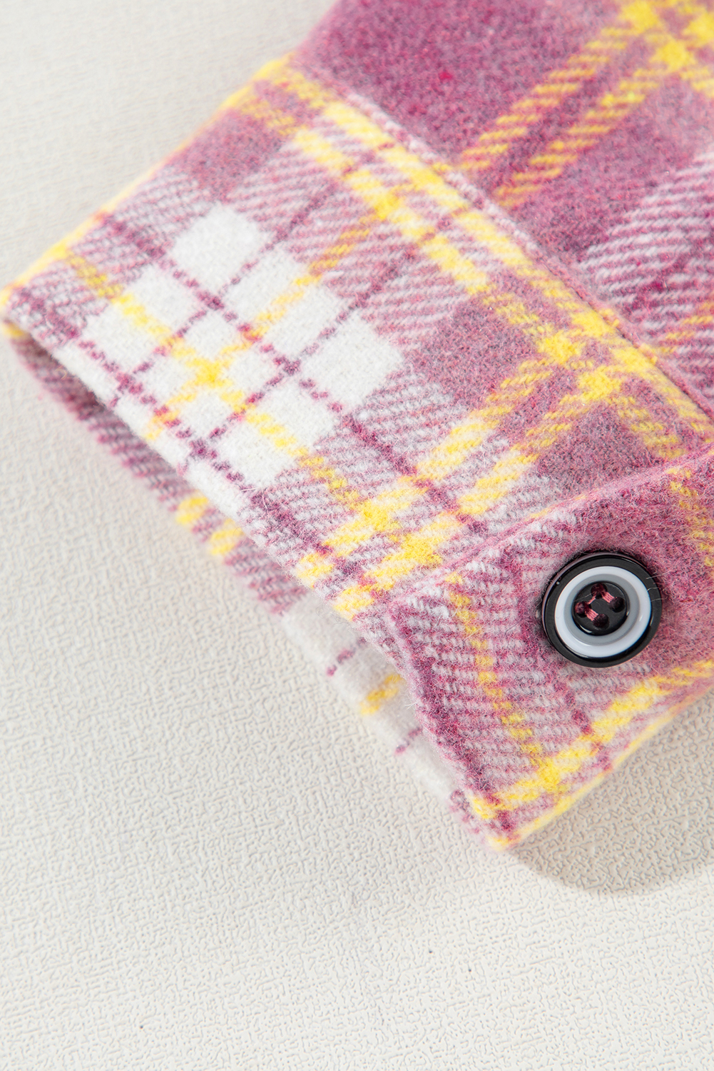 Stylish Plaid Shacket: Pink Print with Convenient Chest Pocket - Detail View 12 Stylish Plaid Shacket: Pink Print with Convenient Chest Pocket - Detail View 12