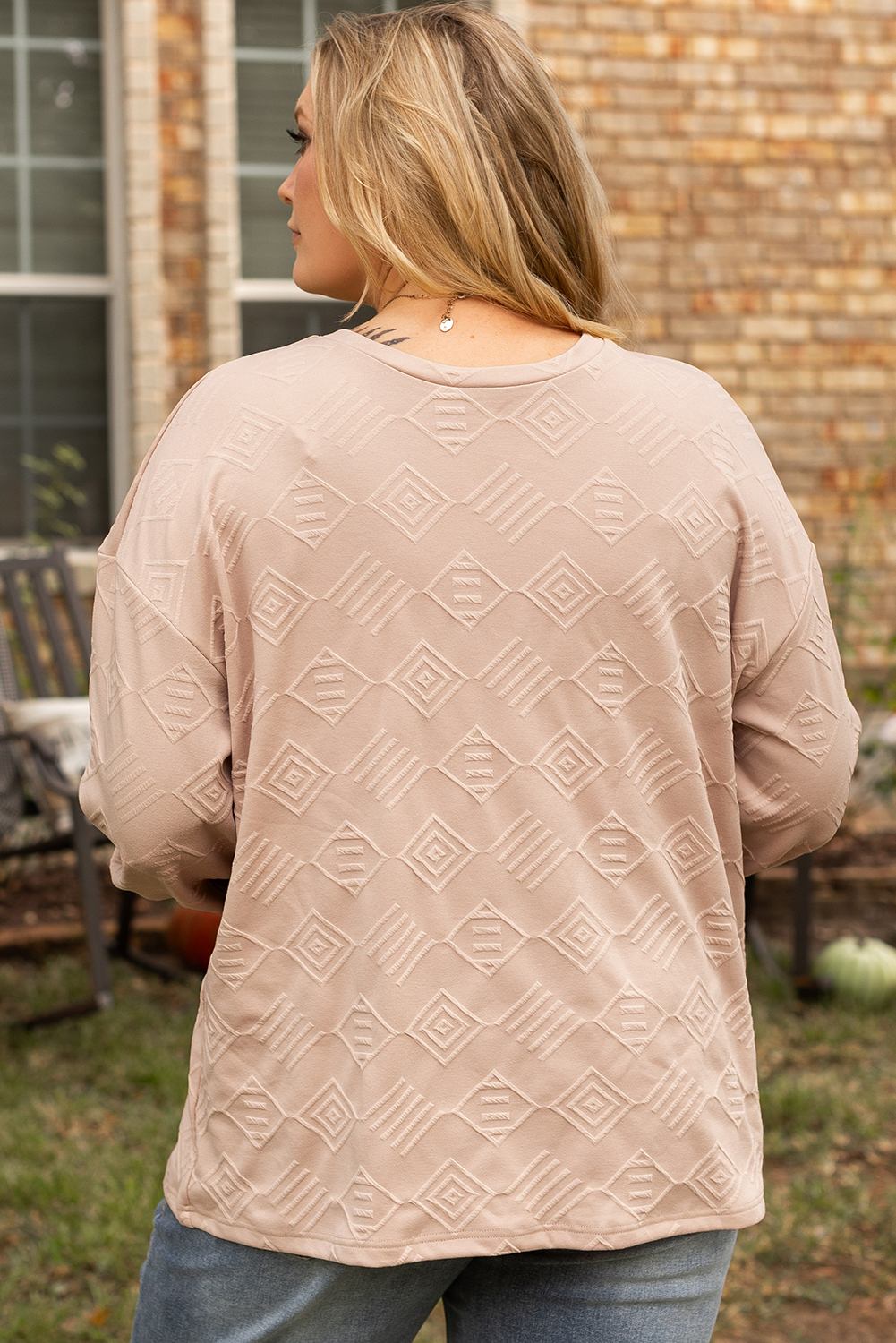 Cozy & Stylish Plus Size Sweatshirt with Textured Fabric - Parchment Color - Detail View 2 Cozy & Stylish Plus Size Sweatshirt with Textured Fabric - Parchment Color - Detail View 2