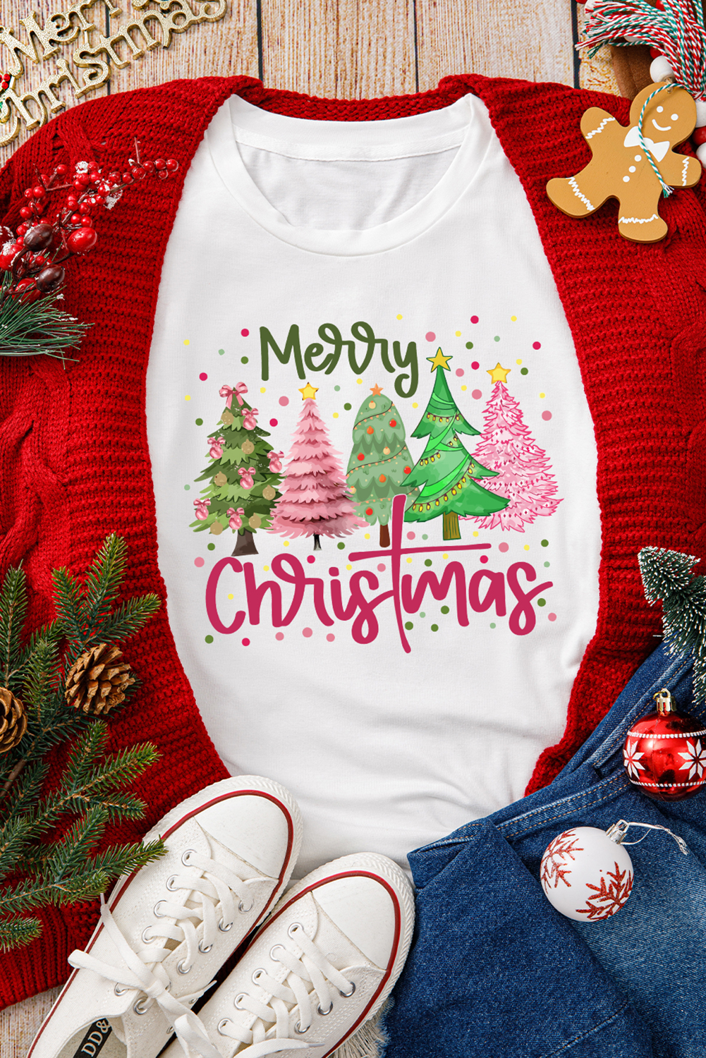 Women's Graphic T-Shirt, Merry Christmas, Holiday Vibe, Crewneck, Short Sleeve, Casual, Comfortable, Soft Fabric, Festive Outfit, Christmas Parties, Cozy Nights, Daily Wear, Seasonal Apparel, Graphic Tees - Detail View 8 Women's Graphic T-Shirt, Merry Christmas, Holiday Vibe, Crewneck, Short Sleeve, Casual, Comfortable, Soft Fabric, Festive Outfit, Christmas Parties, Cozy Nights, Daily Wear, Seasonal Apparel, Graphic Tees - Detail View 8