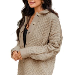 Women's Jet Stream Solid Color Quilted Puffer Buttoned Shacket - Main View