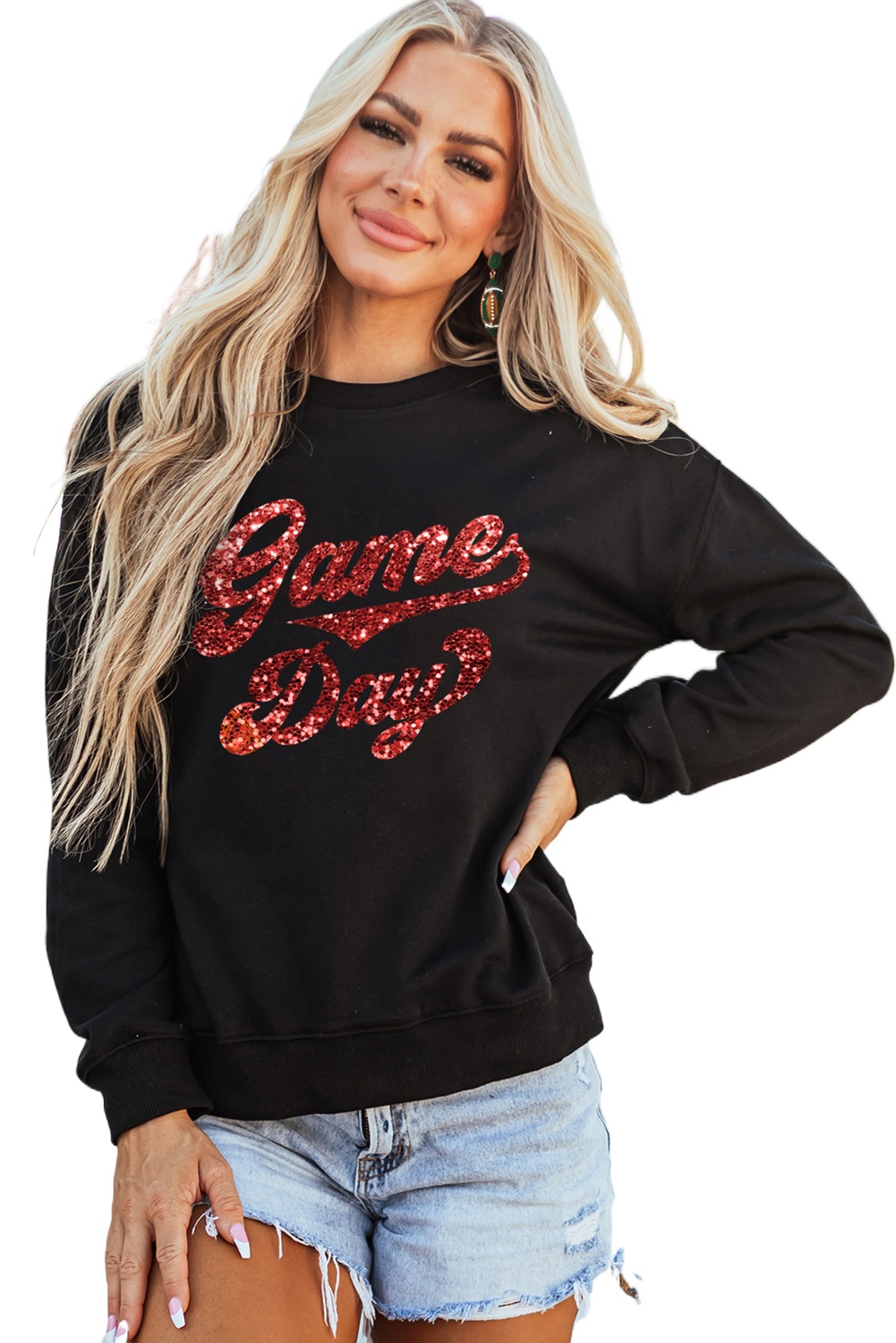 Women's Black Game Day Graphic Pullover Sweatshirt - Casual Comfort for Fall - Main View Women's Black Game Day Graphic Pullover Sweatshirt - Casual Comfort for Fall - Main View