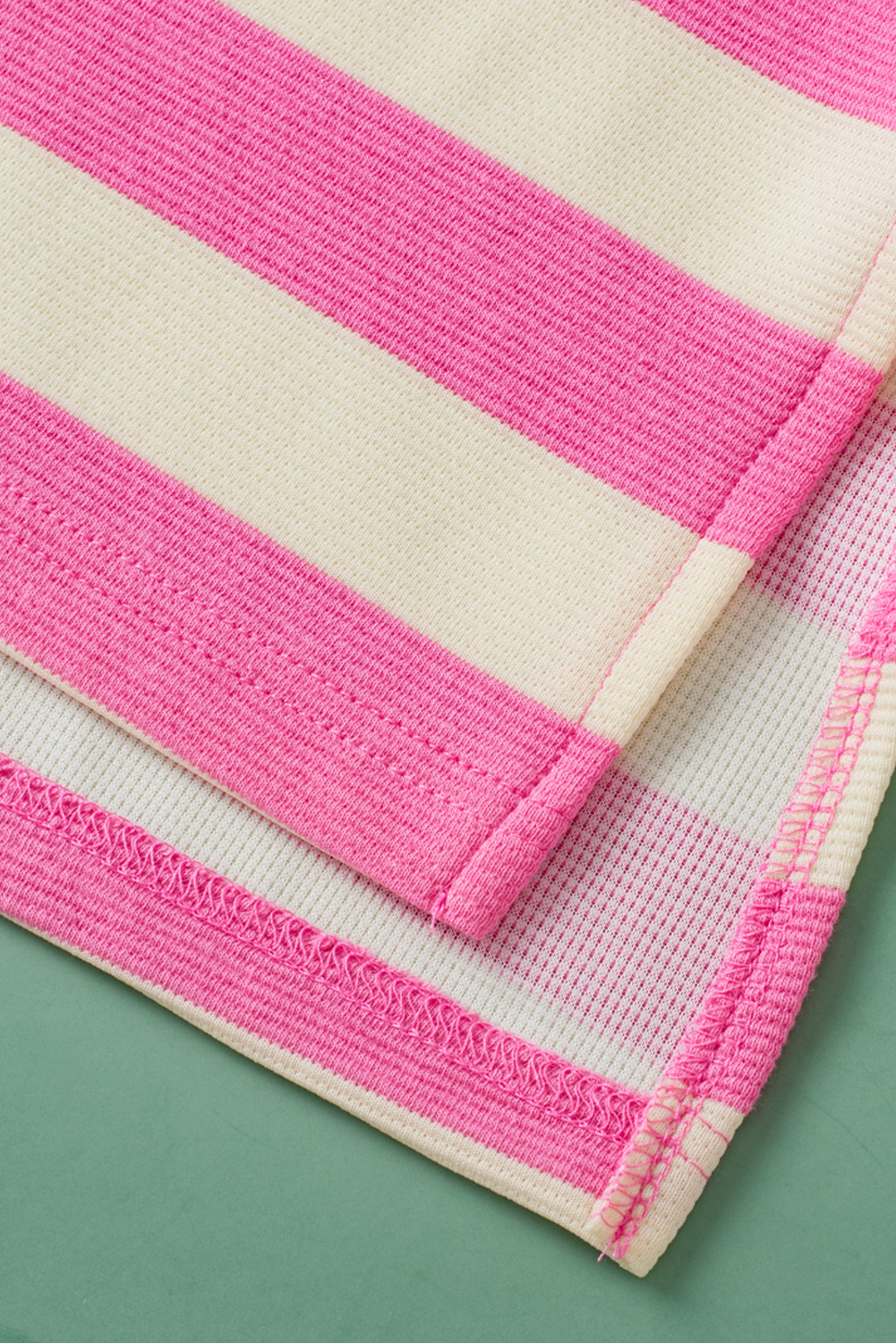Pink Striped Polo Shirt, Women's Casual V Neck Blouse - Detail View 8 Pink Striped Polo Shirt, Women's Casual V Neck Blouse - Detail View 8