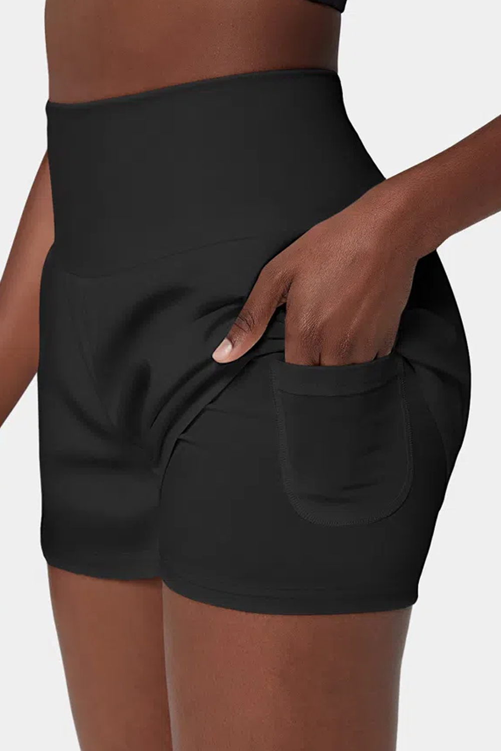 Women's Black Solid Color Swim Shorts with Invisible Pocket - Detail View 6 Women's Black Solid Color Swim Shorts with Invisible Pocket - Detail View 6