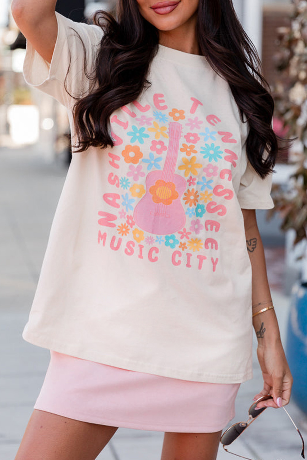 Nashville Music City Graphic Tee, Women's Floral Short Sleeve - Detail View 2 Nashville Music City Graphic Tee, Women's Floral Short Sleeve - Detail View 2