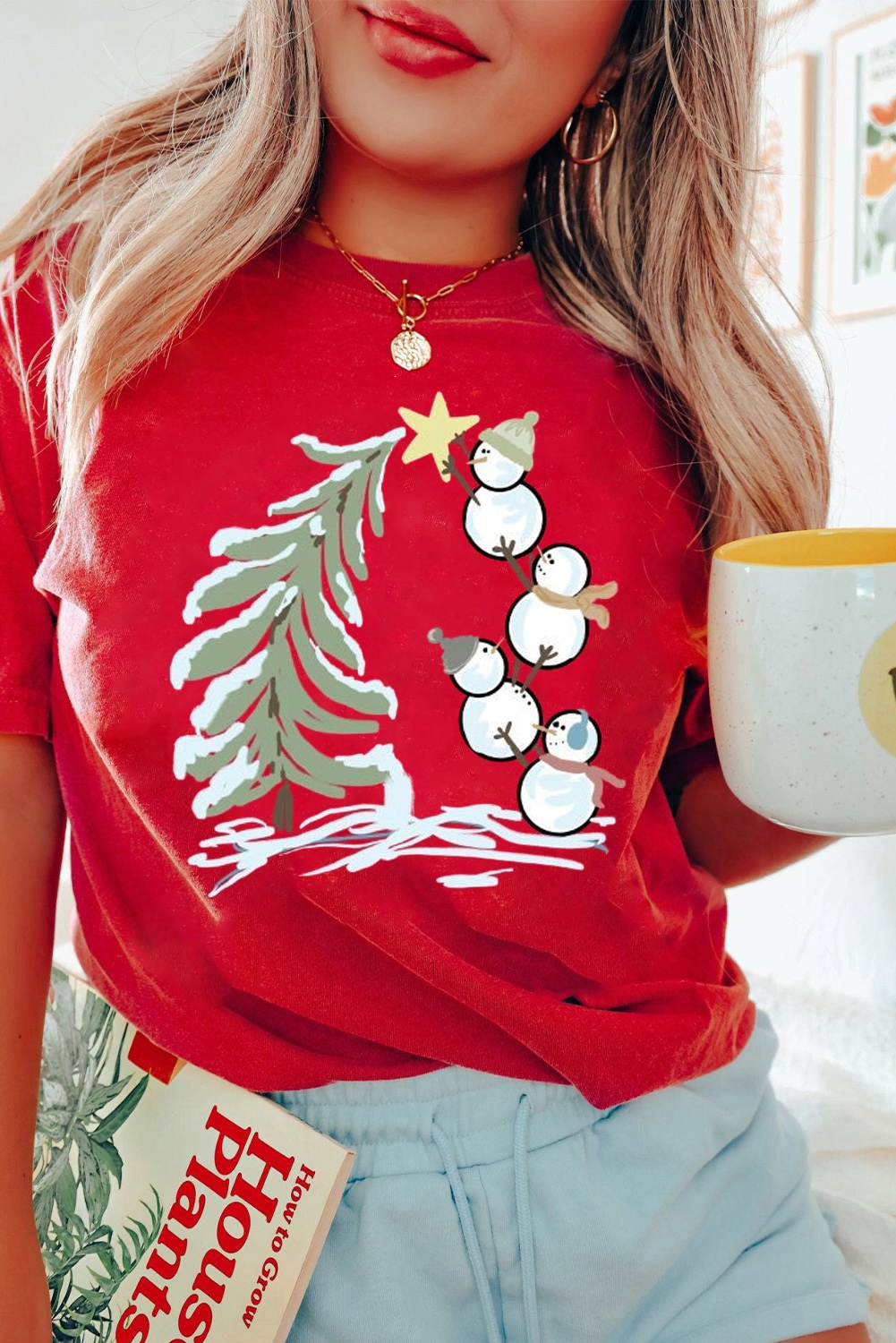 Cute and Casual Red Graphic Tee for Holiday Celebrations - Christmas Theme - Detail View 2 Cute and Casual Red Graphic Tee for Holiday Celebrations - Christmas Theme - Detail View 2