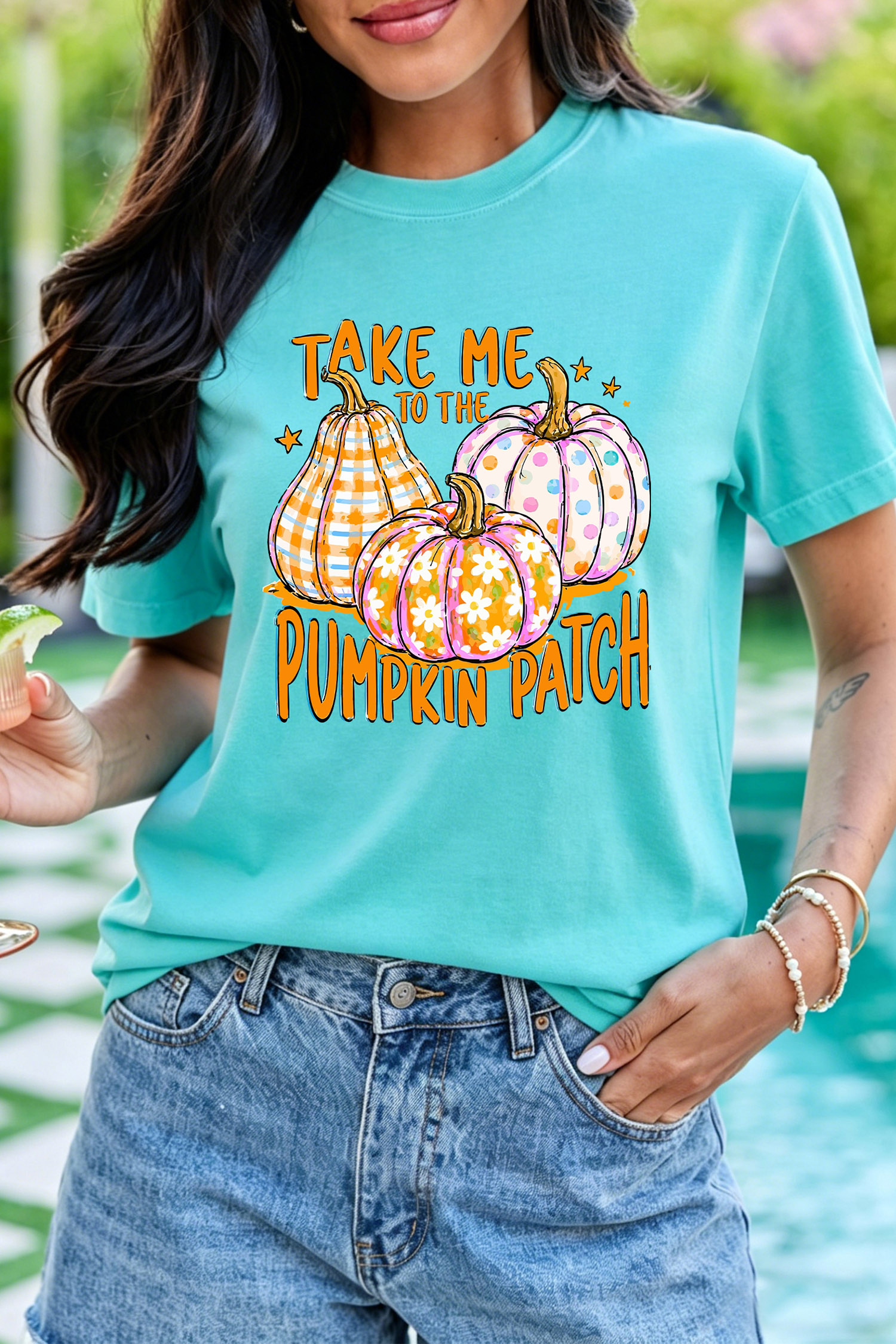 Casual Fall Graphic Tee, Women's Round Neck Short Sleeve Top - Detail View 3 Casual Fall Graphic Tee, Women's Round Neck Short Sleeve Top - Detail View 3
