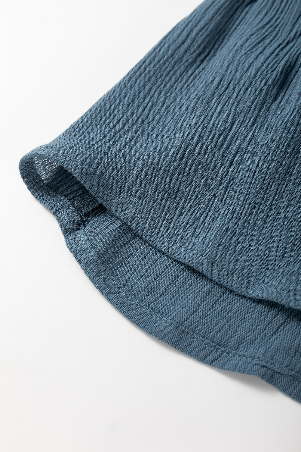 Elegant Real Teal Mini Dress with Frilled Neckline and Ruched Detailing - Detail View 14 Elegant Real Teal Mini Dress with Frilled Neckline and Ruched Detailing - Detail View 14