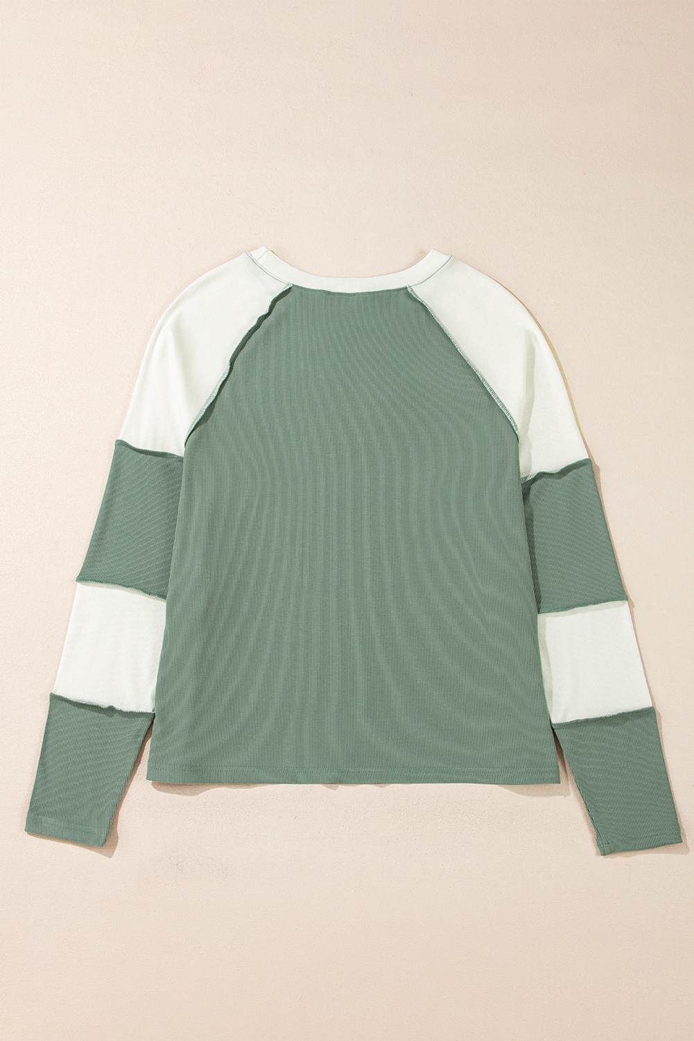 Chic and Comfy Mint Green Ribbed Long Sleeve Crew Neck Pullover - Detail View 6 Chic and Comfy Mint Green Ribbed Long Sleeve Crew Neck Pullover - Detail View 6