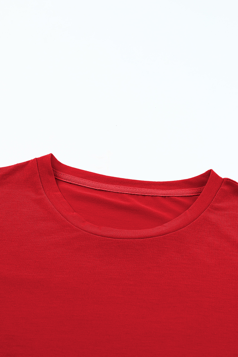 Women's Solid Red T-Shirt, Versatile Short Sleeve Basic Top - Detail View 9 Women's Solid Red T-Shirt, Versatile Short Sleeve Basic Top - Detail View 9