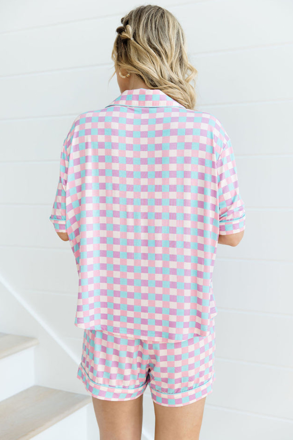 Cozy and Comfortable Casual Pajamas for Women - Purple Checkered Pattern - Detail View 2 Cozy and Comfortable Casual Pajamas for Women - Purple Checkered Pattern - Detail View 2