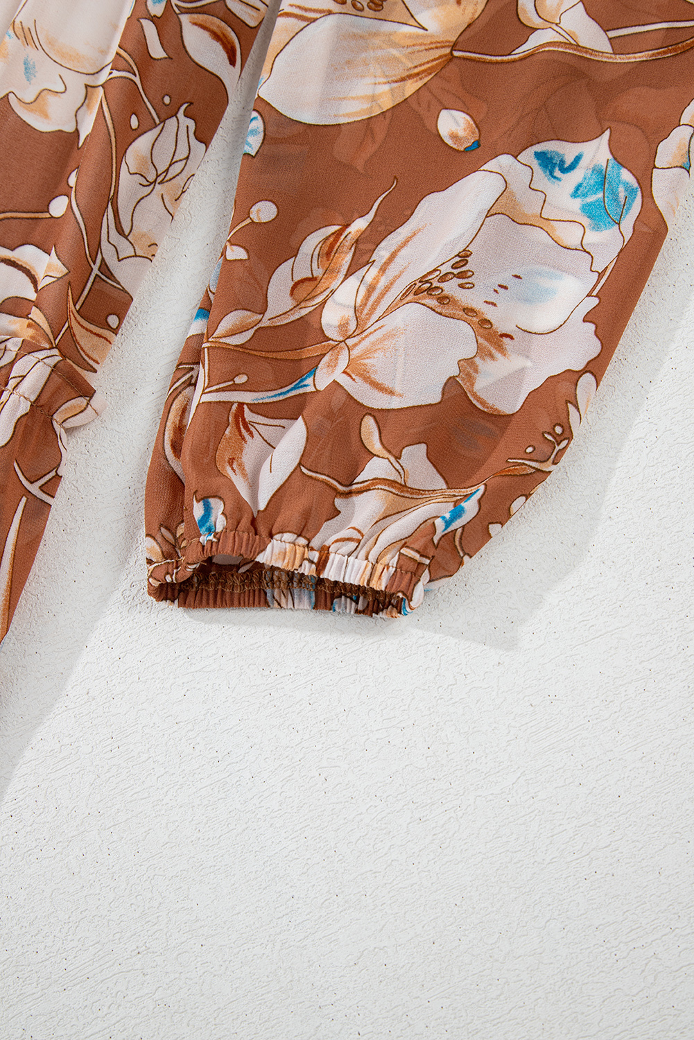 Women's Brown Floral Print Shirred Square Neck High Waist Maxi Dress - Detail View 9 Women's Brown Floral Print Shirred Square Neck High Waist Maxi Dress - Detail View 9