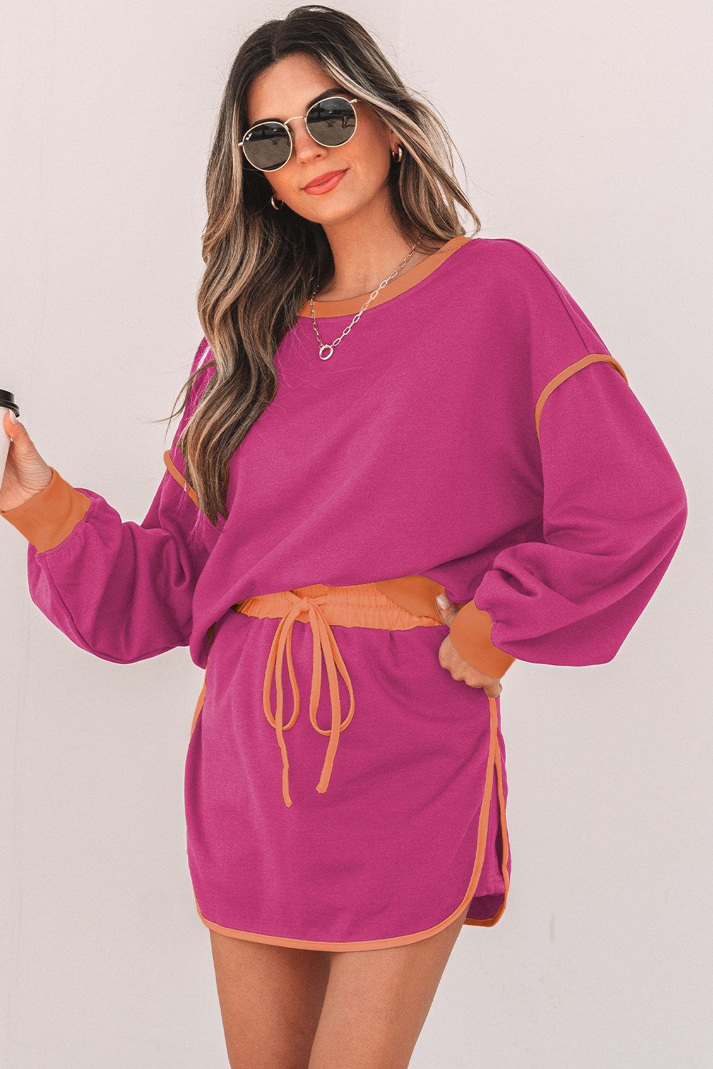 Color Block Long Sleeve Skort Set, Women's Fall Lounge Set - Detail View 5 Color Block Long Sleeve Skort Set, Women's Fall Lounge Set - Detail View 5