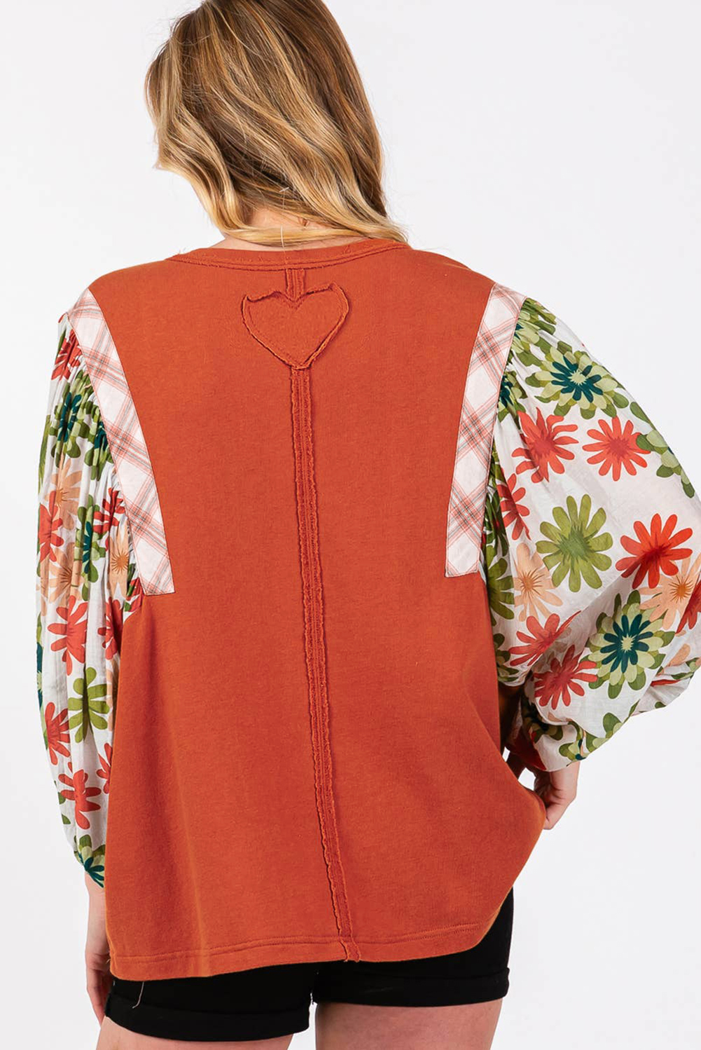 Comfortable and Stylish Floral Patchwork Blouse - Desert Gold, Perfect for Spring - Detail View 3 Comfortable and Stylish Floral Patchwork Blouse - Desert Gold, Perfect for Spring - Detail View 3