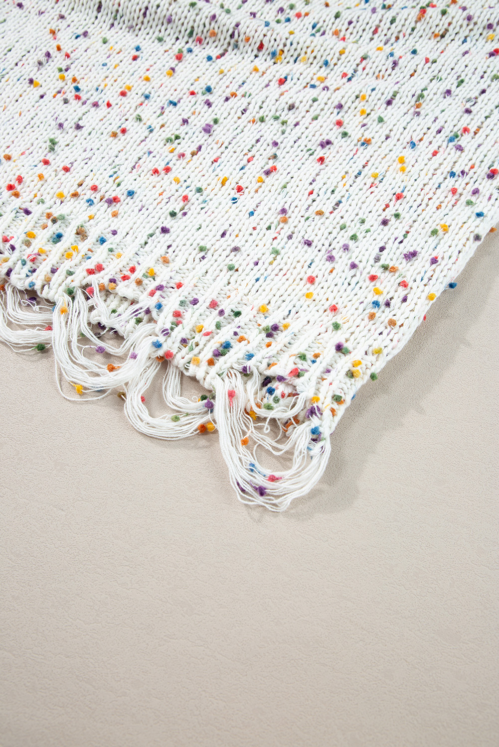 Women's White Colorful Confetti Distressed Knit Sweater - Detail View 11 Women's White Colorful Confetti Distressed Knit Sweater - Detail View 11