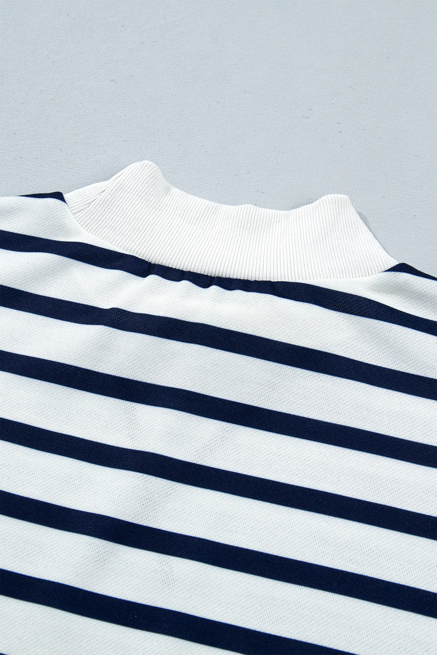 Mock Neck Striped Pullover, Cozy Long Sleeve Women's Shirt - Detail View 11 Mock Neck Striped Pullover, Cozy Long Sleeve Women's Shirt - Detail View 11