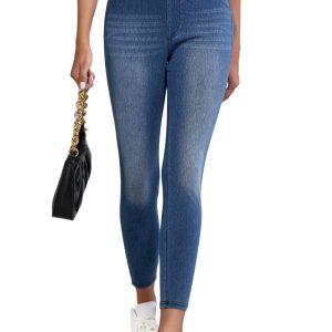 Navy Blue Women's Skinny Jeggings with Pockets - Flexible Fit and Comfortable Design - Main View