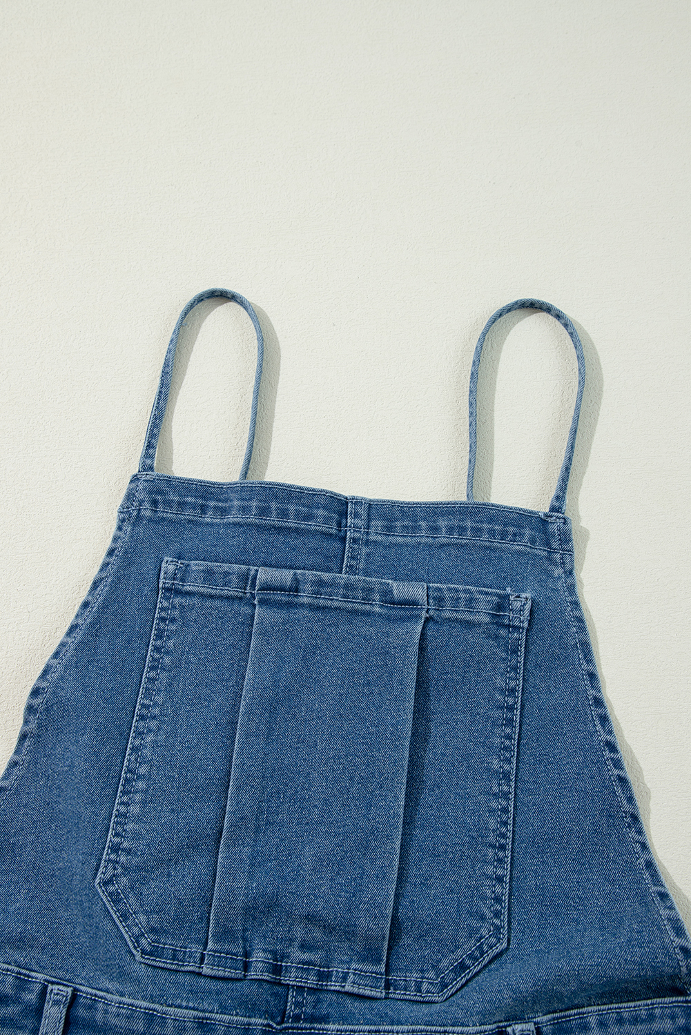 Women's Dusk Blue Adjustable Tie Straps Cropped Wide Leg Denim Overalls - Detail View 13 Women's Dusk Blue Adjustable Tie Straps Cropped Wide Leg Denim Overalls - Detail View 13