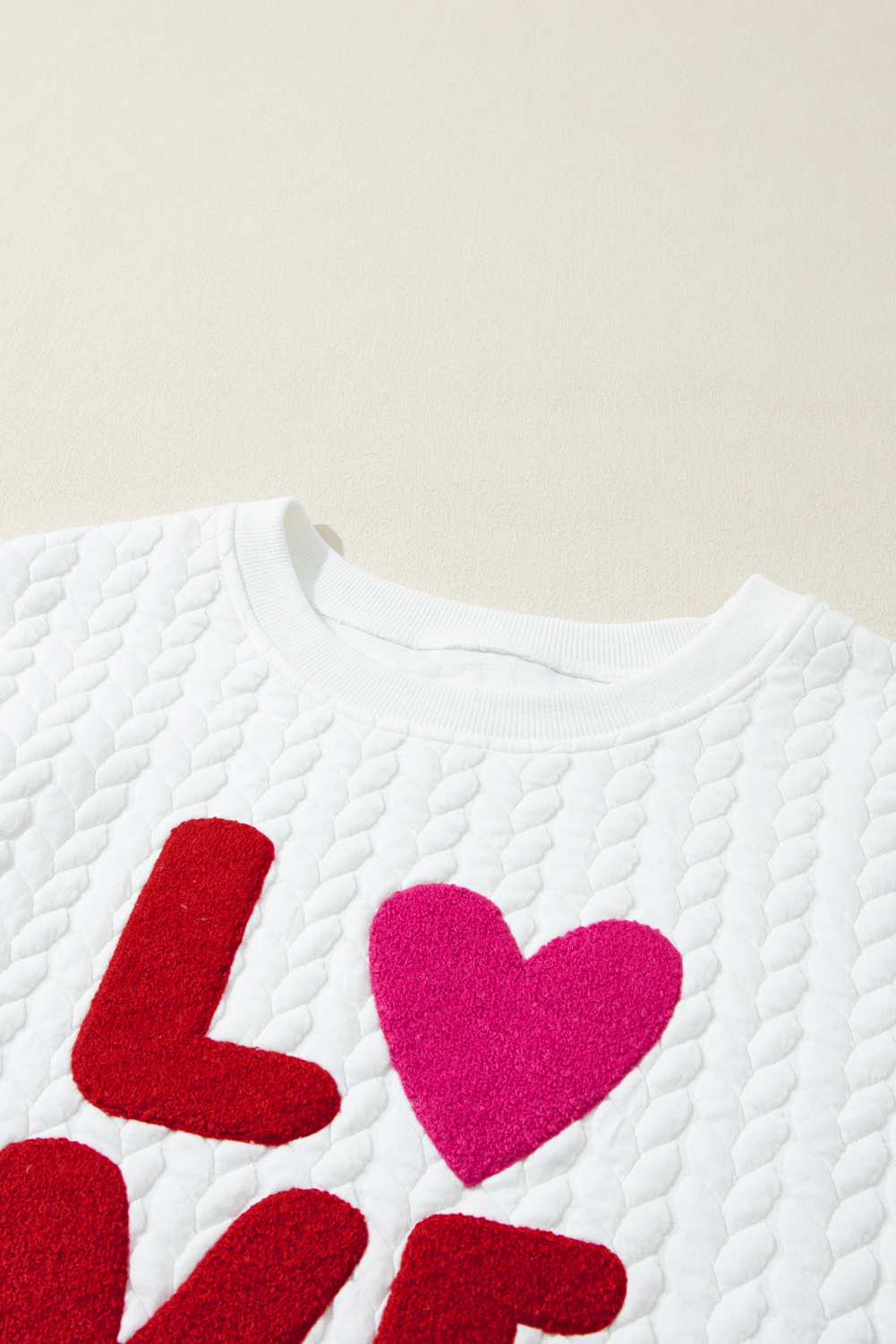 Southern Belle Sweatshirt, White LOVE Chenille Round Neck - Detail View 9 Southern Belle Sweatshirt, White LOVE Chenille Round Neck - Detail View 9