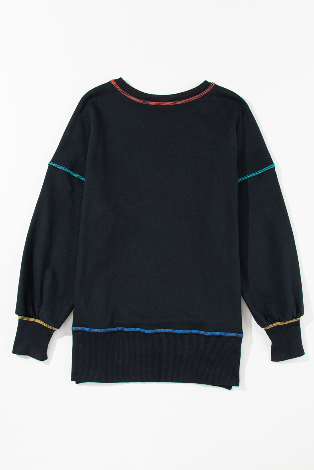 Oversized Crew Neck Sweatshirt, Modern Contrast Stitch Top - Detail View 9 Oversized Crew Neck Sweatshirt, Modern Contrast Stitch Top - Detail View 9