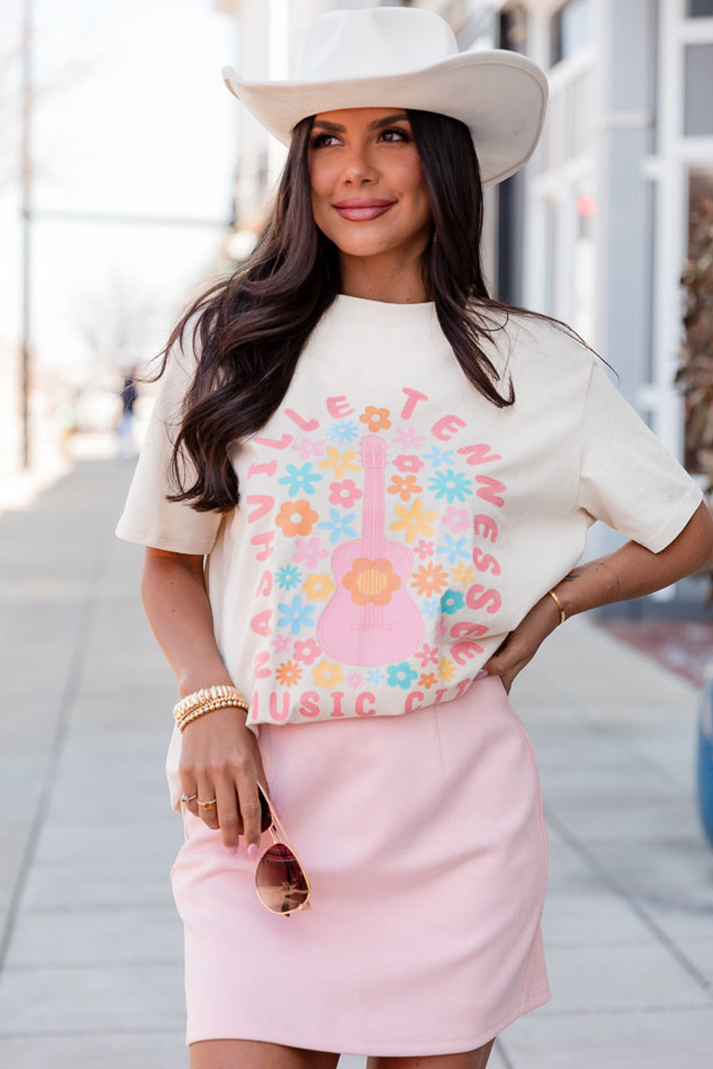 Casual Round Neck Graphic Shirt, Women's Floral Nashville Top - Detail View 3 Casual Round Neck Graphic Shirt, Women's Floral Nashville Top - Detail View 3