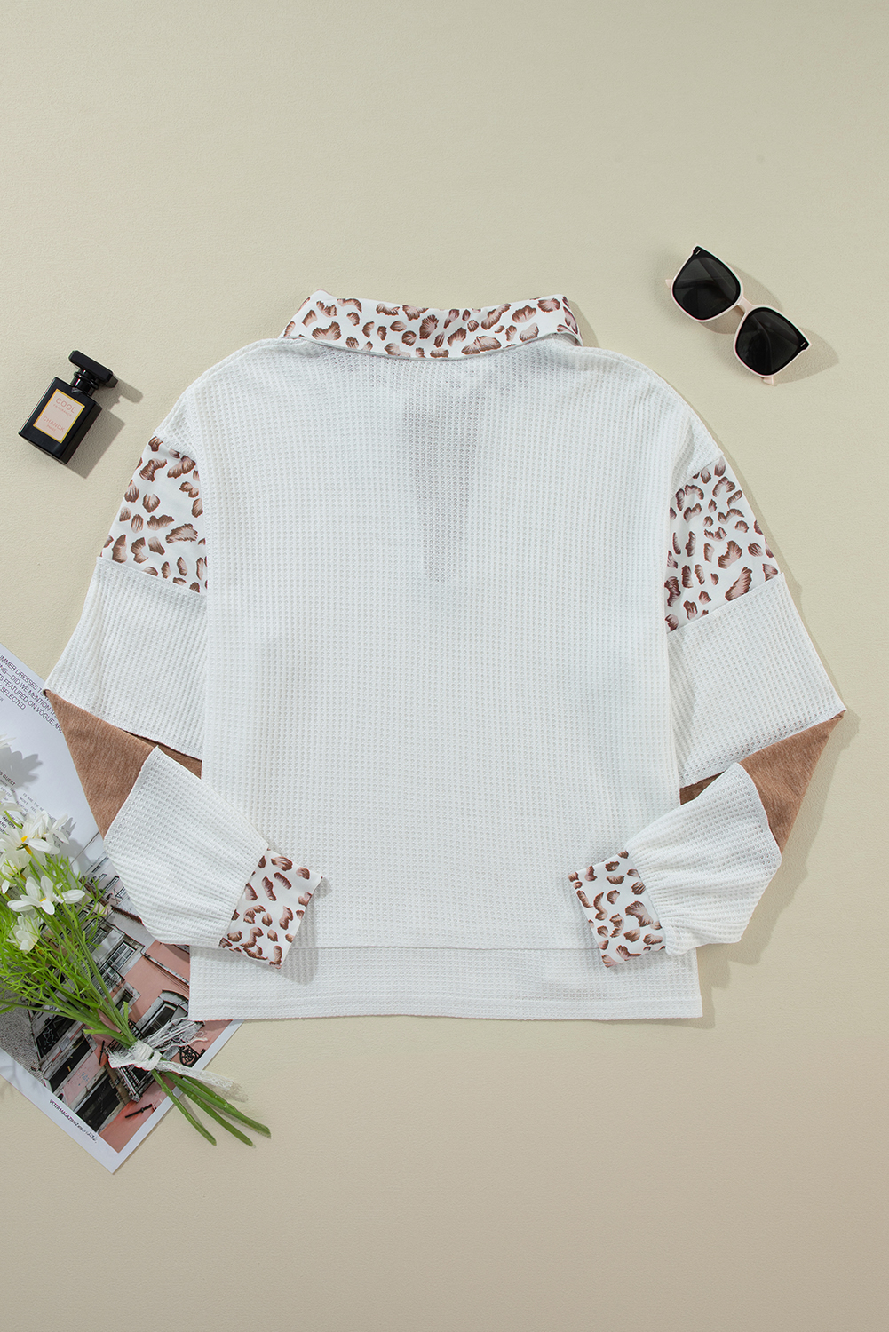 Stylish Fall Fashion: Casual White Waffle Top with Side Slits - Detail View 13 Stylish Fall Fashion: Casual White Waffle Top with Side Slits - Detail View 13