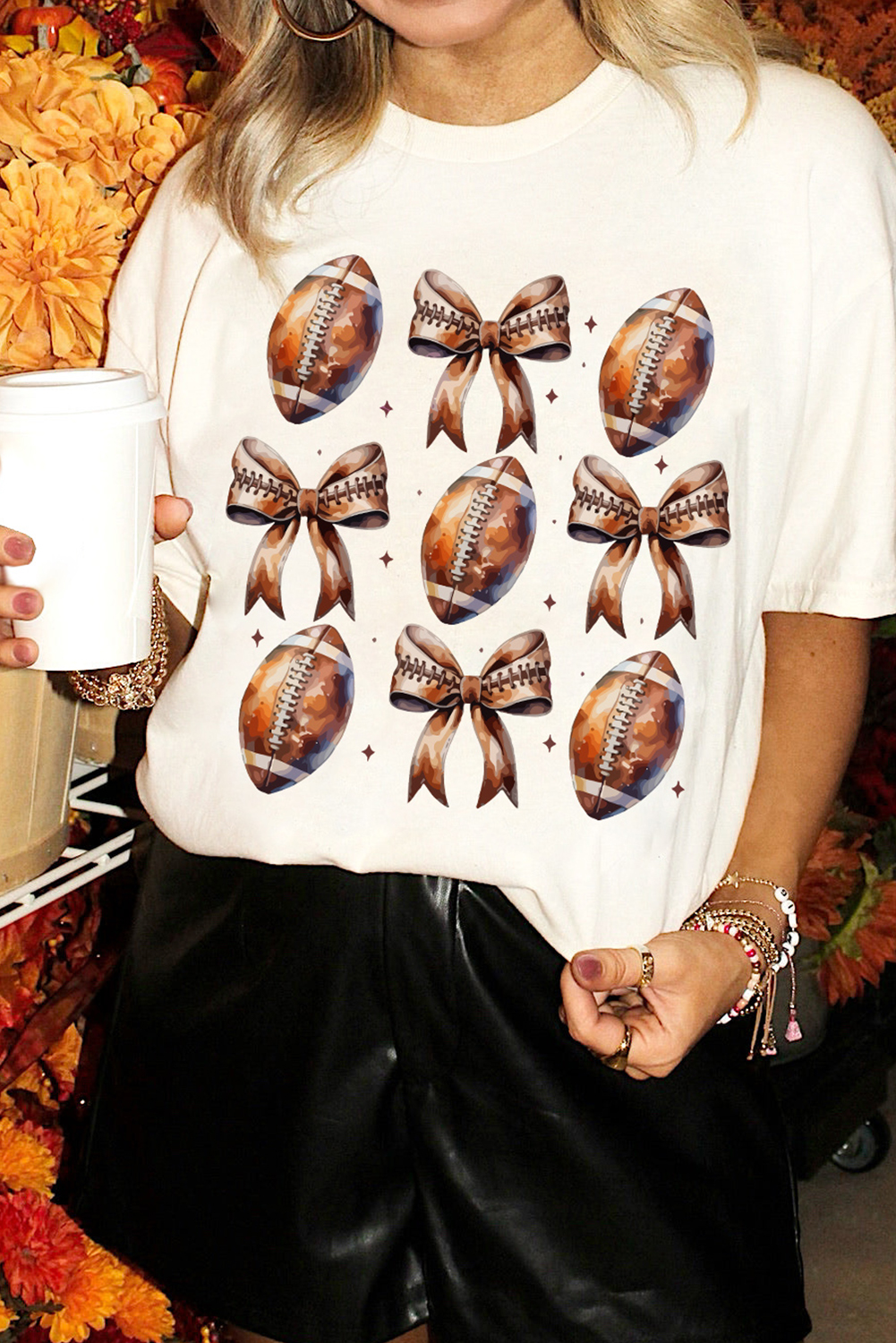 Chic Graphic Tee for Game Day: Bow Print Design in Soft Fabric - Detail View 2 Chic Graphic Tee for Game Day: Bow Print Design in Soft Fabric - Detail View 2