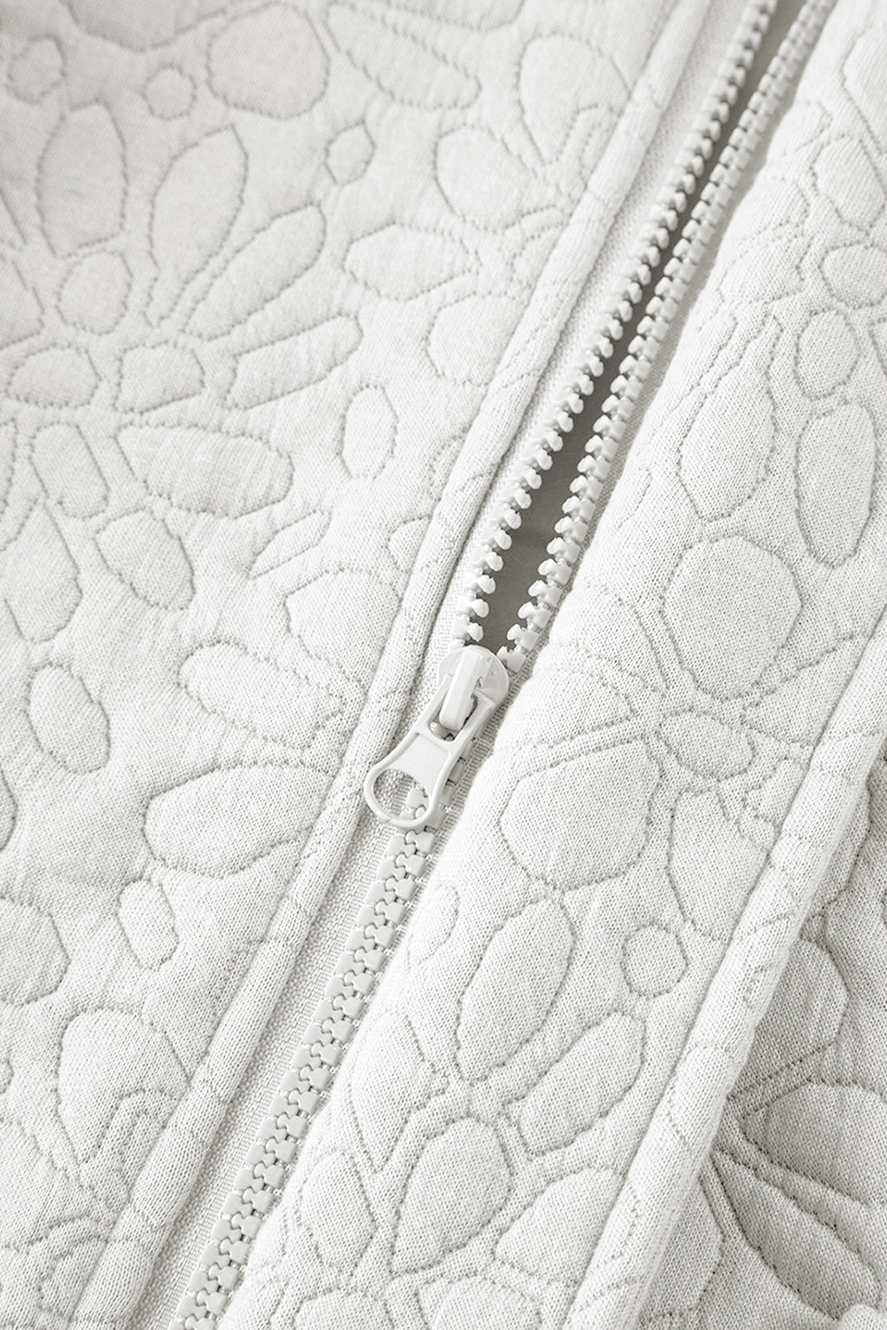 Women's White Floral Quilted Long Sleeve Jacket - Detail View 16 Women's White Floral Quilted Long Sleeve Jacket - Detail View 16
