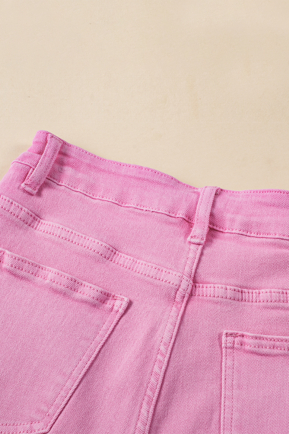 Women's Casual Pink Shorts, Mid Rise Cotton Blend Raw Hem - Detail View 15 Women's Casual Pink Shorts, Mid Rise Cotton Blend Raw Hem - Detail View 15