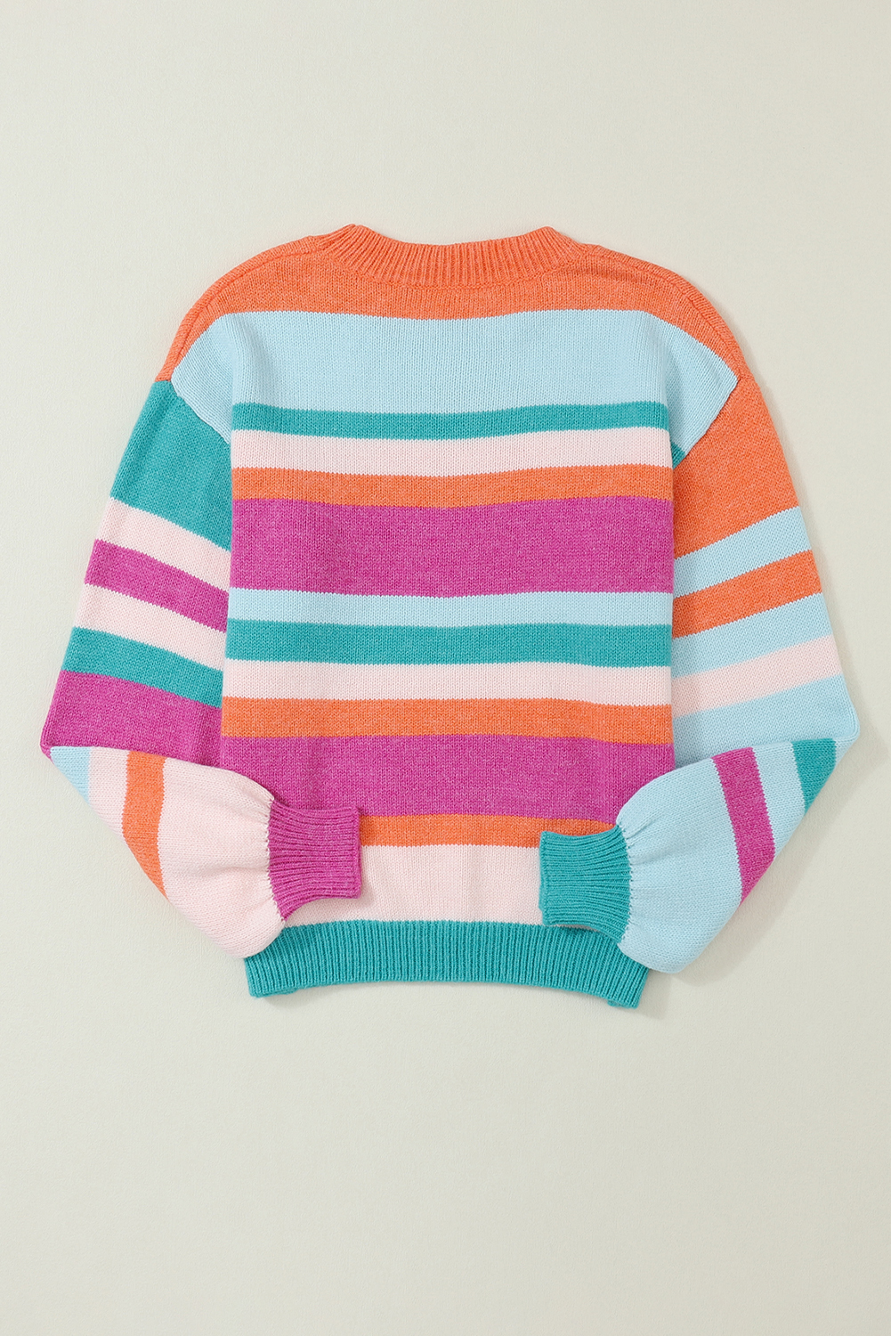 Vibrant Striped Drop Shoulder Sweater, Women's Cozy Knitwear - Detail View 9 Vibrant Striped Drop Shoulder Sweater, Women's Cozy Knitwear - Detail View 9