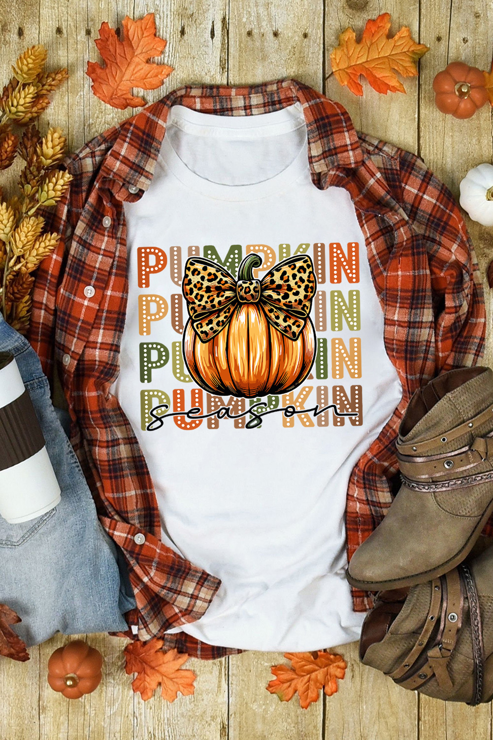 Casual and Festive Holiday T-Shirt - White Pumpkin Season Print Crew Neck - Detail View 3 Casual and Festive Holiday T-Shirt - White Pumpkin Season Print Crew Neck - Detail View 3