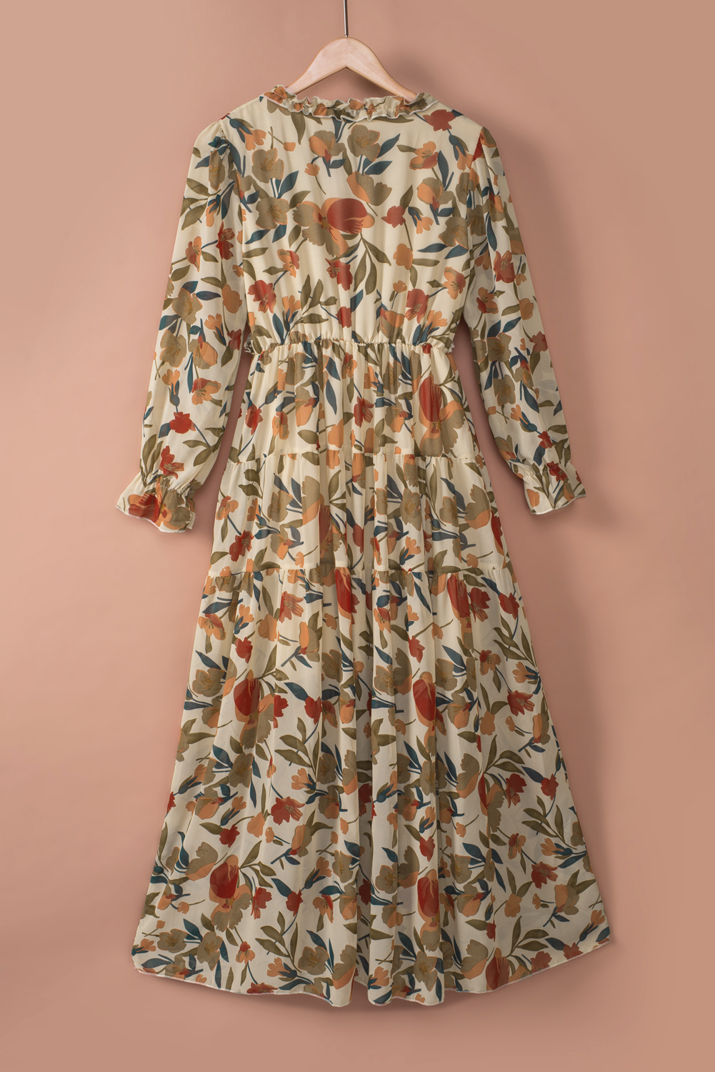 Stunning Floral Print Maxi Dress: Plunging Neckline and Ruffle Details - Detail View 12 Stunning Floral Print Maxi Dress: Plunging Neckline and Ruffle Details - Detail View 12