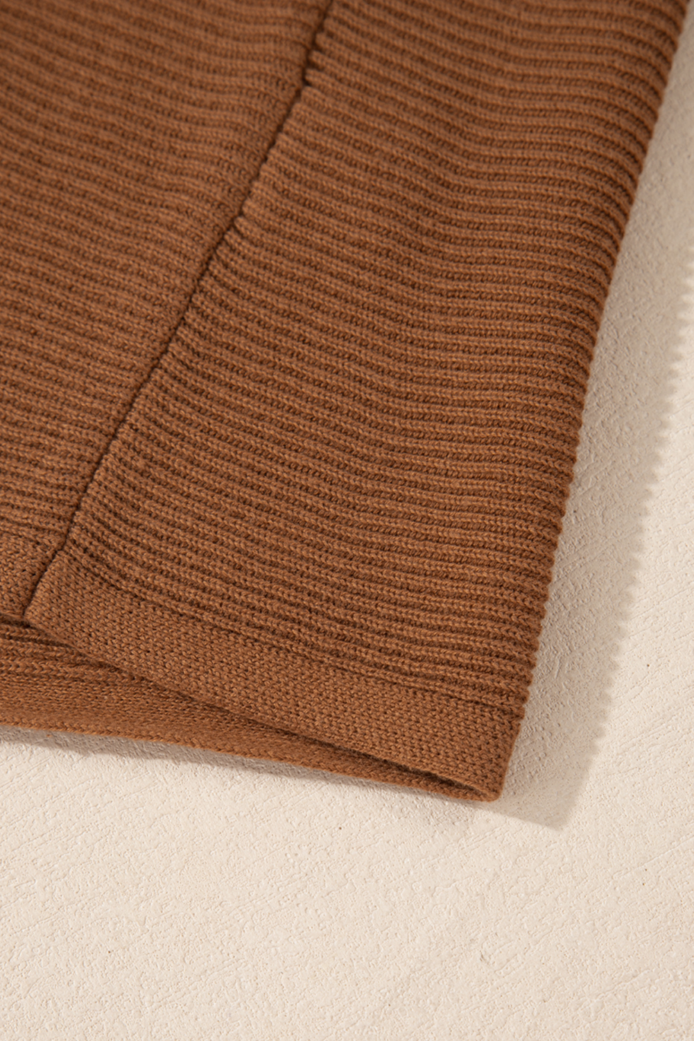 Women's Camel Ribbed Knit Drop Sleeve V Neck Loose Fit Sweater - Cozy & Chic - Detail View 13 Women's Camel Ribbed Knit Drop Sleeve V Neck Loose Fit Sweater - Cozy & Chic - Detail View 13