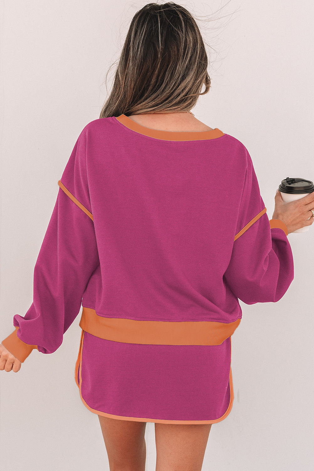 Color Block Long Sleeve Skort Set, Women's Fall Lounge Set - Detail View 2 Color Block Long Sleeve Skort Set, Women's Fall Lounge Set - Detail View 2