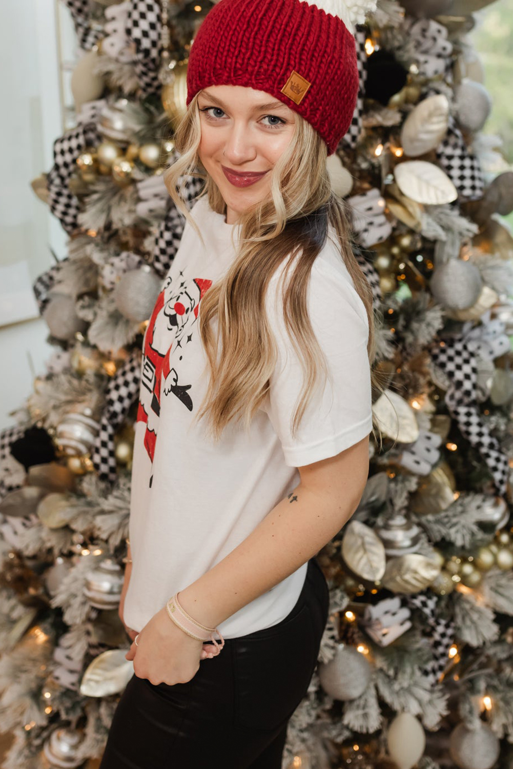 Festive Graphic Tee: Cute Father Christmas Print on Comfortable Crew Neck T-Shirt - Detail View 6 Festive Graphic Tee: Cute Father Christmas Print on Comfortable Crew Neck T-Shirt - Detail View 6