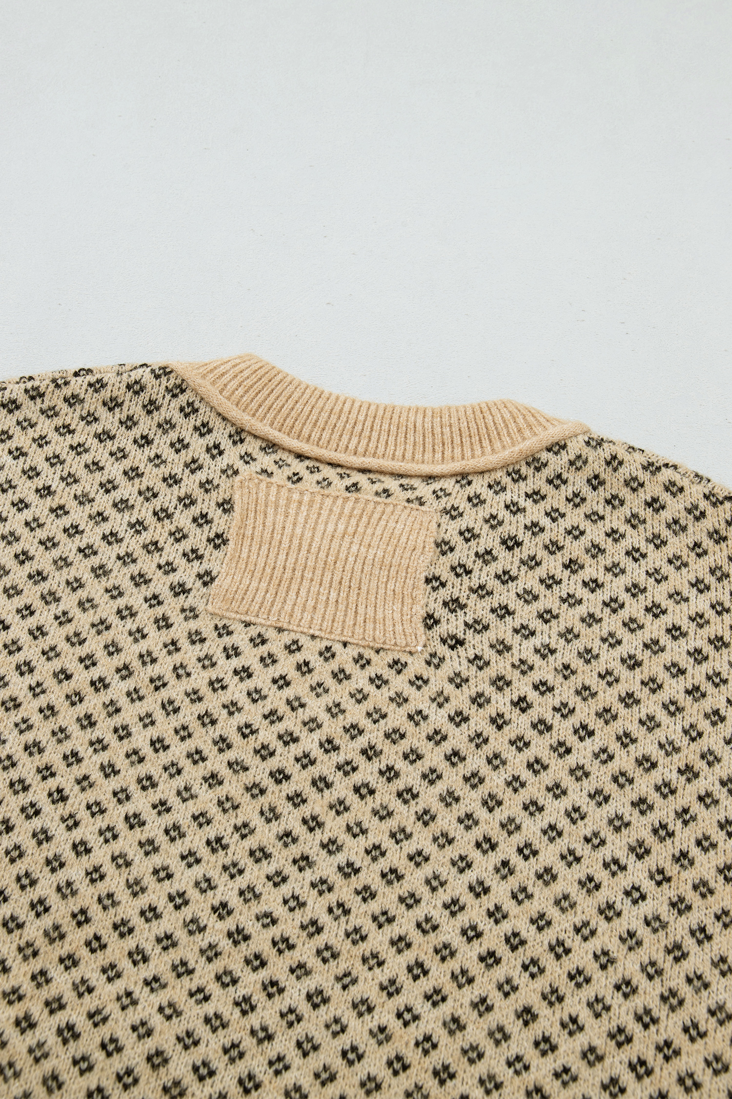 Women's Drop Shoulder Sweater, Casual Khaki Knit - Detail View 10 Women's Drop Shoulder Sweater, Casual Khaki Knit - Detail View 10