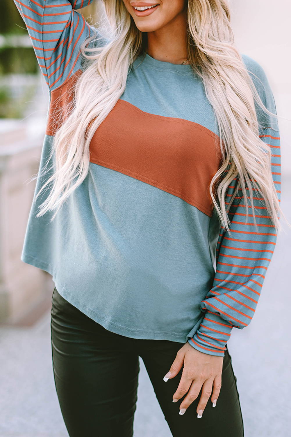Women's Casual Striped Pullover, Soft Everyday Bishop Sleeve - Detail View 9 Women's Casual Striped Pullover, Soft Everyday Bishop Sleeve - Detail View 9