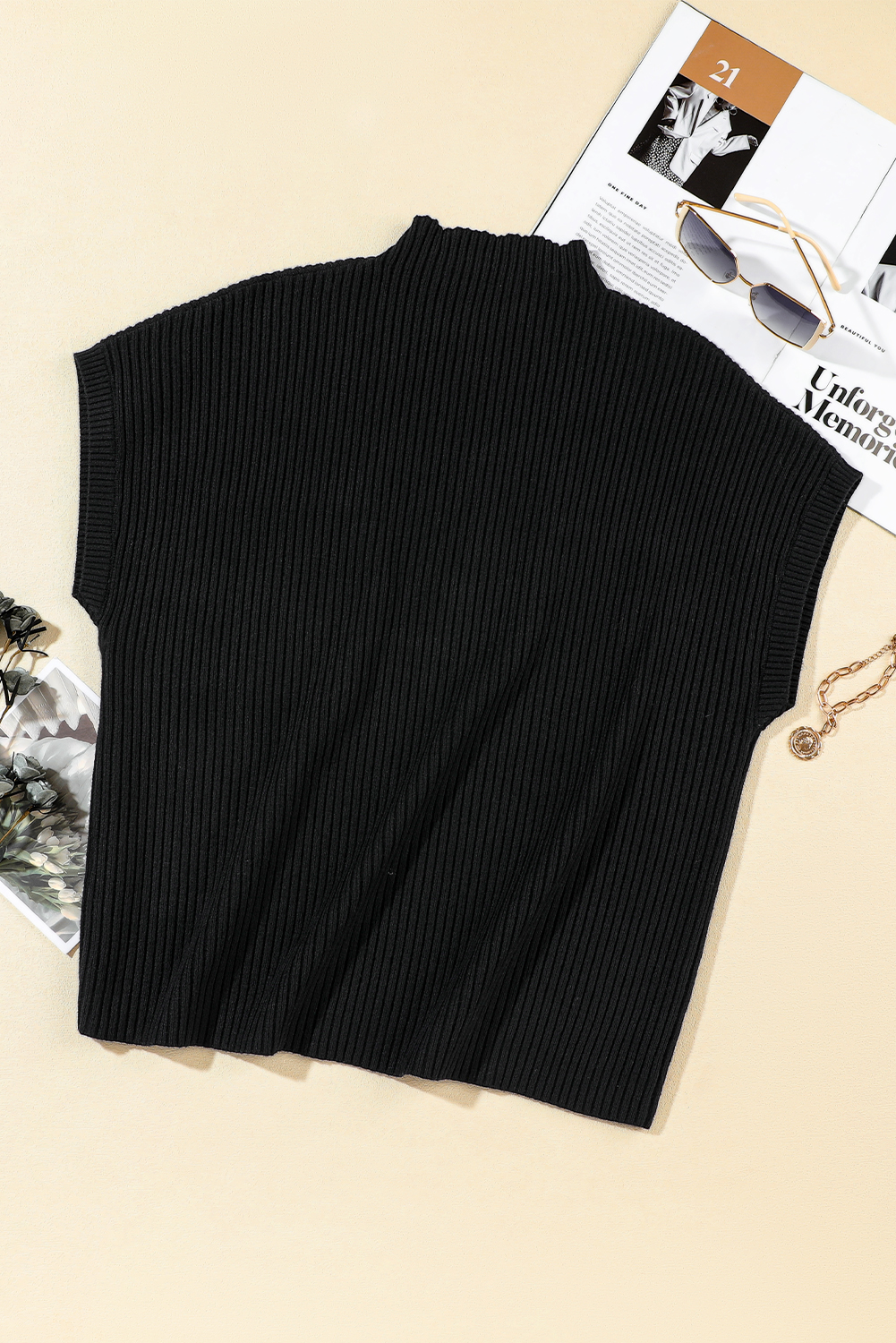 Casual Black High Neck Sweater, Women's Pocket Ribbed Knit - Detail View 8 Casual Black High Neck Sweater, Women's Pocket Ribbed Knit - Detail View 8