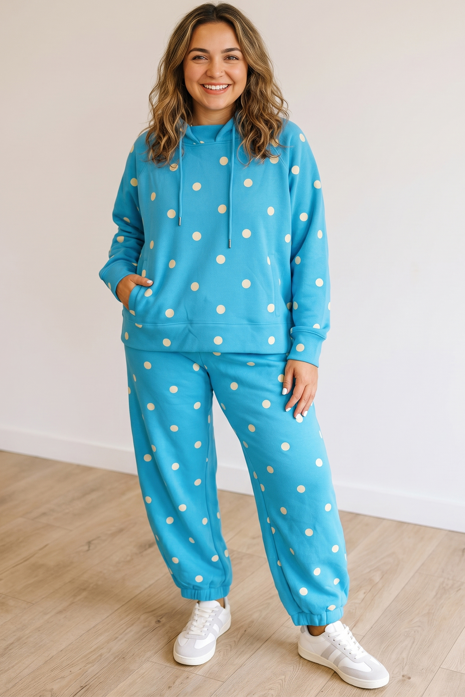 Women's Two Piece Jogger Set, Autumn Polka Dot Casual Style - Detail View 3 Women's Two Piece Jogger Set, Autumn Polka Dot Casual Style - Detail View 3
