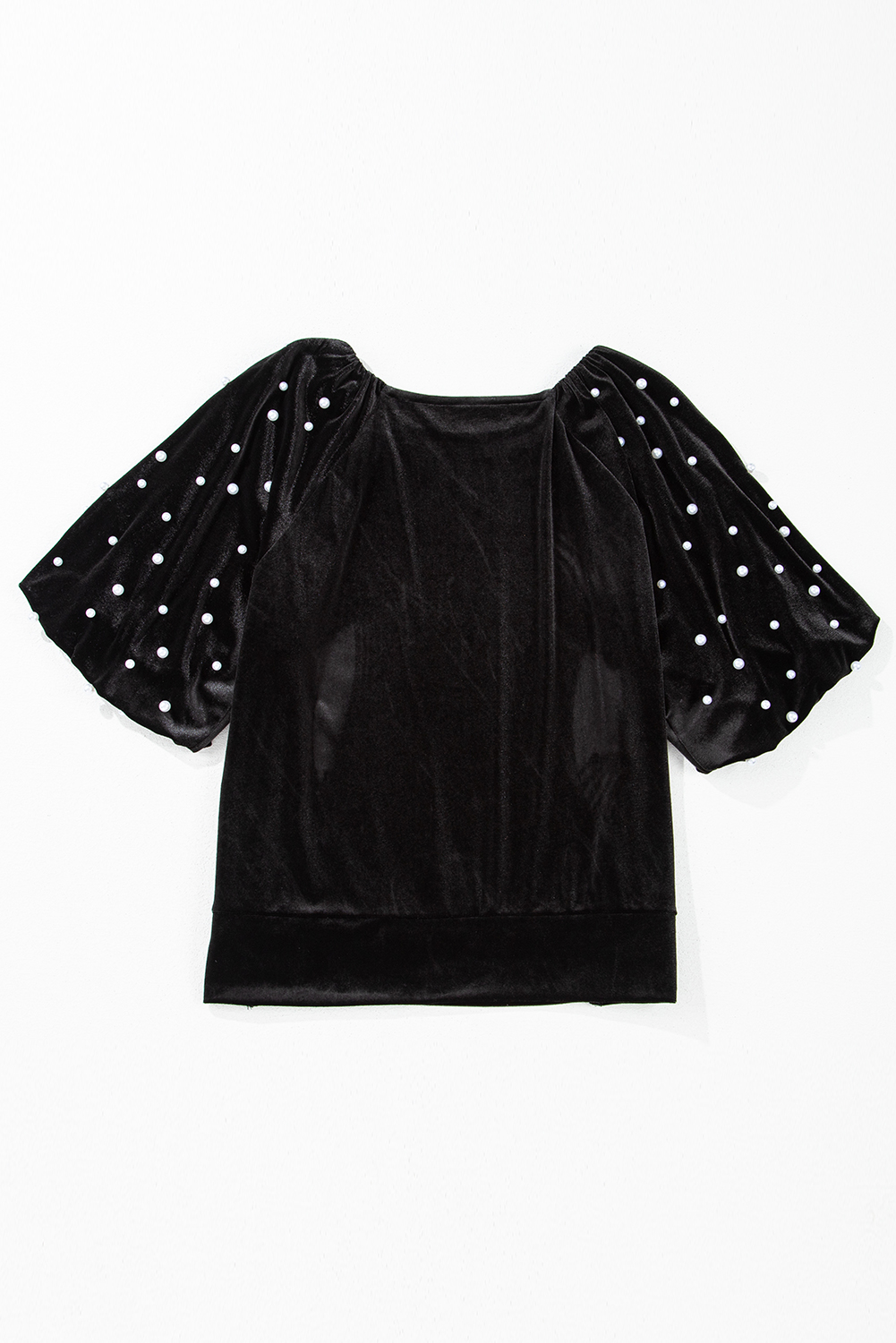 Women's Black Pearl Beaded Half Sleeve Velvet Top for Elegant Occasions - Detail View 9 Women's Black Pearl Beaded Half Sleeve Velvet Top for Elegant Occasions - Detail View 9