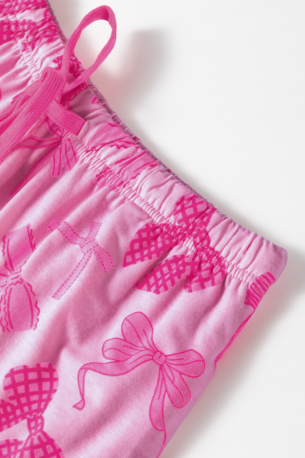 Women's Pink Bow Print Half Sleeve Shirt and Shorts Pajamas Set - Detail View 25 Women's Pink Bow Print Half Sleeve Shirt and Shorts Pajamas Set - Detail View 25