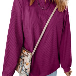 Women's Festival Fuchsia Ribbed Corduroy Oversized Sweatshirt - Main View