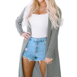 Women's Striped Open Front Cardigan, Long Sleeve Knit Layer - Main View