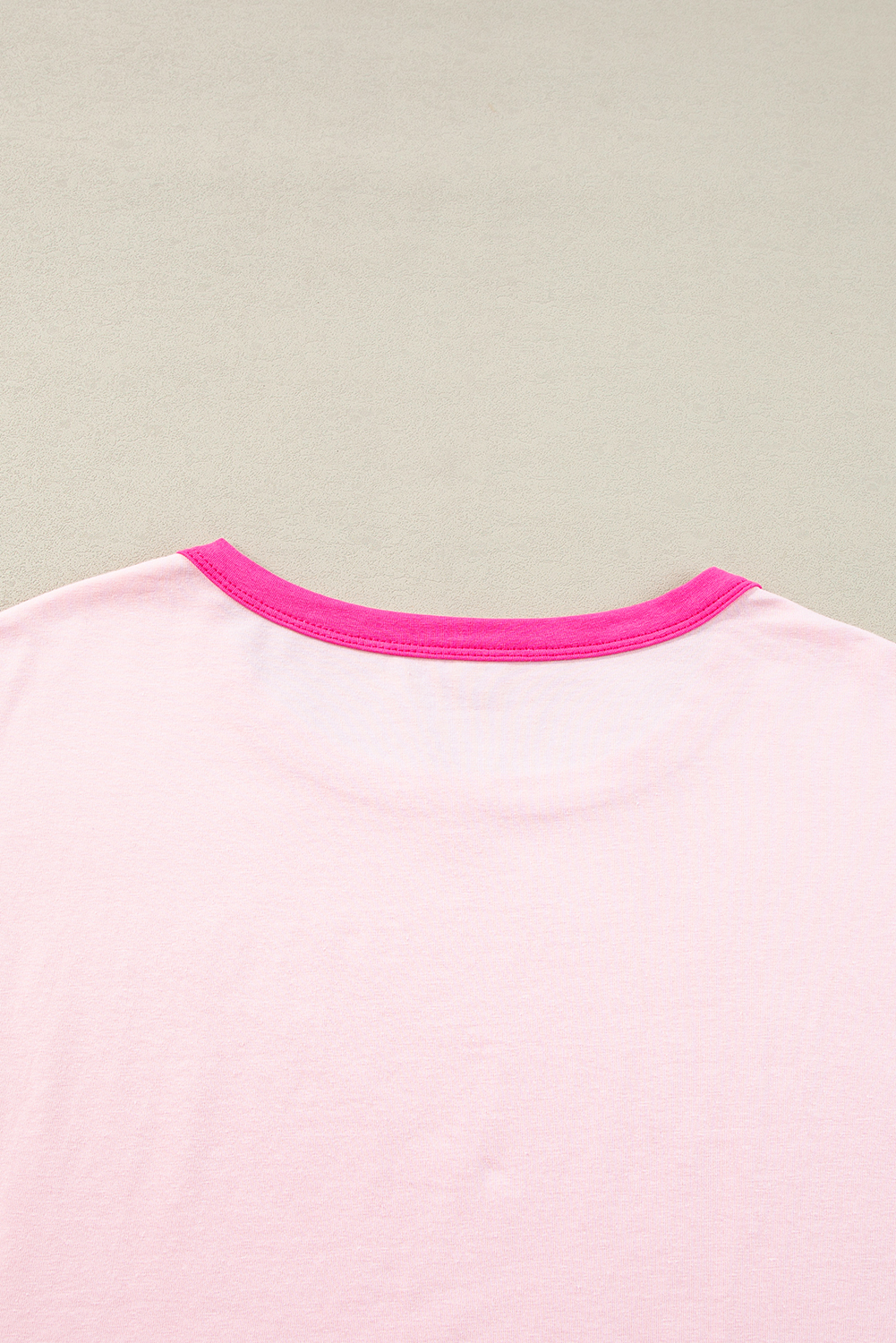 Versatile Round Neck Top: Eye-Catching Colorblock Patchwork Design in Pink - Detail View 7 Versatile Round Neck Top: Eye-Catching Colorblock Patchwork Design in Pink - Detail View 7