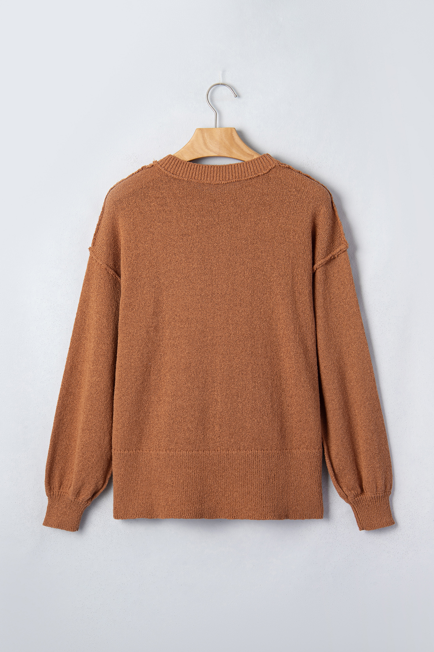 Women's Cozy Drop Shoulder Sweater, Loose Brown Knit - Detail View 9 Women's Cozy Drop Shoulder Sweater, Loose Brown Knit - Detail View 9